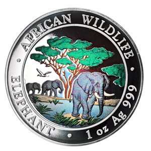  oz Silver Somalian African Elephant (Colorized)