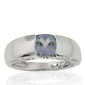  10k White Gold Created Alexandrite & Diamond Mom Ring (.01 