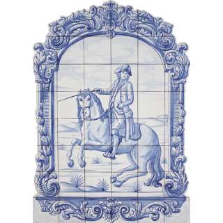   BLUE RIDDING HORSES motive finely painted. XVII / XVIII reproduction