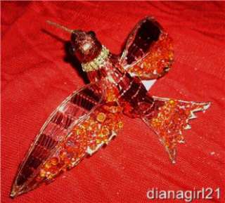Christmas Red Beaded Sequenced Humming Bird Ornament * Gold Trim 