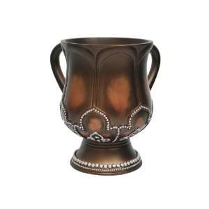   Brown Tin Ritual Washing Cup with Pearl Flower Design 