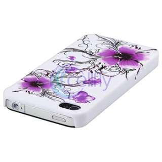 Flower Hard Case Cover for Verizon Sprint iPhone 4 4G 4S White Purple 