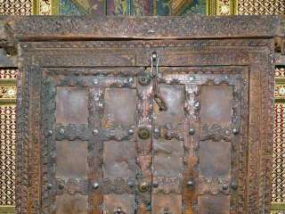 antique hand carved iron claded teak wood double door