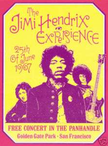 Jimi Hendrix @ San Francisco FREE Concert, Poster 1967  