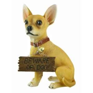    Cute BEWARE Bi Lingual Chihuahua Dog Statue Garden