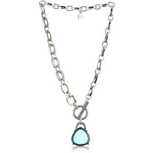 Anne Klein Evylyn Silver Tone Teal Toggle Pendant Necklace