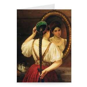 girl at the mirror, 1848 (oil on canvas)    Greeting Card (Pack of 