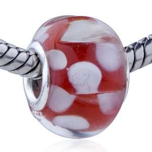   Glass Bead White Dots Red Fit Pandora Bead Charm Bracelet Pugster