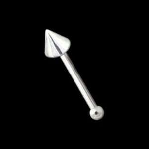  14kt White Gold Nose Bone Spike Nose Stud  20g 7mm Length 