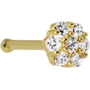  Solid 14KT Yellow Gold Clear CZ Flower Nose Bone Jewelry