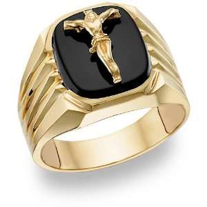 Onyx Crucifix Ring   14K Gold Jewelry