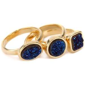   Moran 18k Gold Plated Dark Blue Druzy Stackable Rings, Size 6 Jewelry