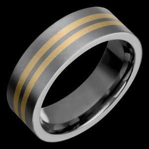  Astra   size 4.75 Titanium Ring with 14K Double Stripe Yellow Gold 