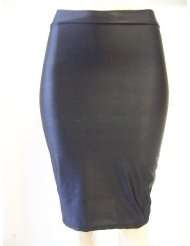 Plus Size Black Lycra Pencil Skirt with Black Slit