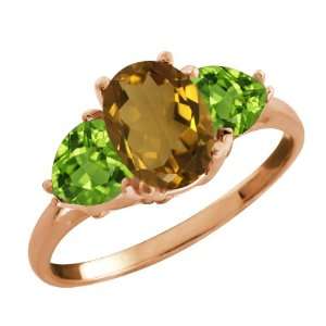   Ct Oval Whiskey Quartz and Green Peridot 18k Rose Gold Ring Jewelry