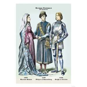  German Costumes Married Woman, Citizen, Knight Stretched 