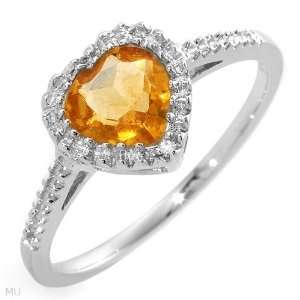 Heart Ring With 0.75ctw Precious Stones   Genuine Citrine and Diamonds 