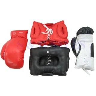 Head Gears with 2 Pairs of Boxing Gloves Red & Black Set