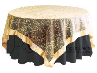 GOLD Embroidered Swirl Organza Wedding Table Overlay  