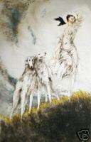 Louis Icart Joy of Life borzoi dogs rare windmill seal  