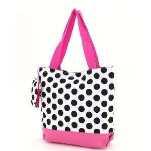Large Canvas Insulated Tote Bag   White with Hot Pink Polka Dots   Hot 