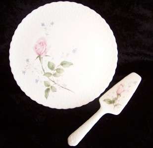 MIKASA China April Rose Soft White Cake Plate Server w/ Pink/Green 