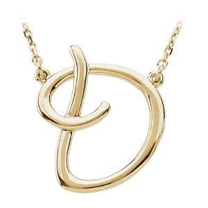  Script Initial Necklace in 14 Karat Yellow Gold, Letter D 