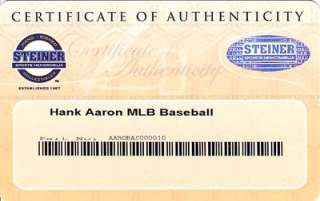 HANK AARON AUTOGRAPHED SIGNED MLB BASEBALL STEINER BRAVES  