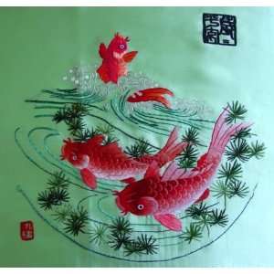  Chinese Hunan Silk Embroidery Three Koi Fish Everything 