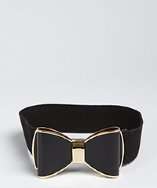 Stella McCartney black elastic enameled bow buckle wide belt style 