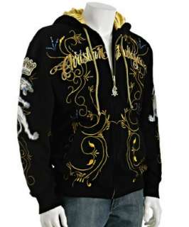 Christian Audigier black Gold Vine zip front hoodie   up to 