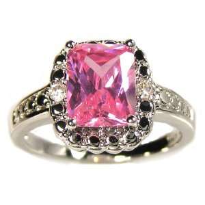  Rhodium E/P Rectangular Princess Cut Pink CZ Ring Jewelry