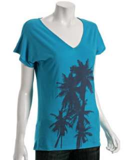 style #304198501 electric blue organic cotton Palms v neck t shirt