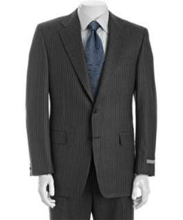 Hickey Freeman charcoal bar striped wool 2 button Madison suit with 