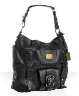Frye black leather buckle and stud detail hobo  