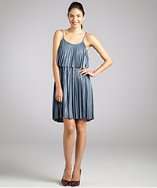 Halston Heritage cadet blue shimmer jersey pleated party dress style 