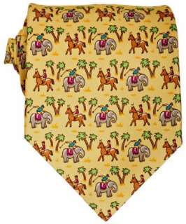 Hermes yellow horse and elephant jockey print silk tie   up to 