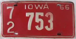 1966 Osceola Iowa 72 753 License Plate  