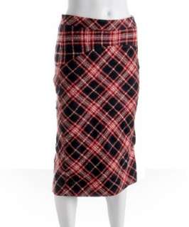 navy wool cotton plaid pencil skirt  