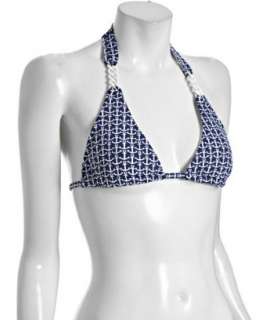 Letarte navy anchor print chain detail sliding triangle halter bikini 