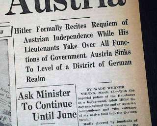 1938 Newspaper ADOLPH HITLER Austria Takeover ANSCHLUSS Annexation 