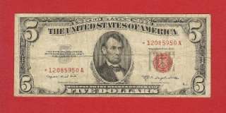 US CURRENCY 1953B★ $5 RED STAR NOTE Old Paper Money F+*
