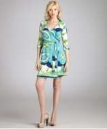 JB by Julie Brown blue and green crown print jersey wrap dress style 