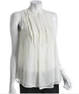 style #308801902 ivory silk ruffle detail sleeveless blouse