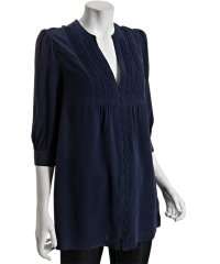    blue violet pleated silk Luanne tunic blouse customer 