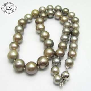   ROUND TAHITIAN BEIGE GRAY 11.64m BIG PEARLS NECKLACE 17.5  