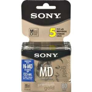  Sony 5MDW80PL 80 Minute MiniDisc MD Premium Gold (5 Pack 