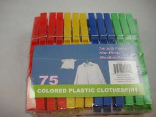 75 Colored Plastic Clothes pins Laundry Non Rust new  