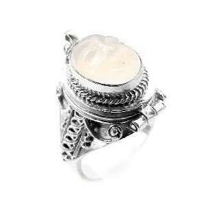   Silver Carved Moonstone Poison Ring Size 7(Sizes 5,6,7,8) Jewelry