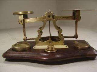 Vintage Brass Postal Scales , Letter Scales + weights  